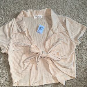 Cream Tie-Front Crop Top